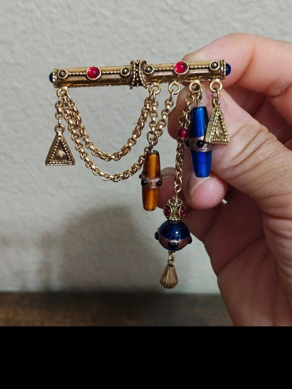 1980s Gold Tone 1928 Jewelry Company Victorian Revival Chatelaine Bar Brooch.